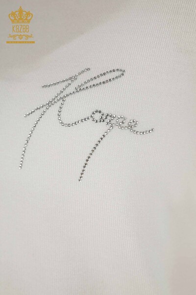 Wholesale Women's Knitwear Sweater Stone Embroidered Ecru - 30553 | KAZEE - Thumbnail