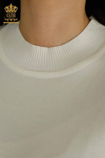 Wholesale Women's Knitwear Sweater Stone Embroidered Ecru - 30674 | KAZEE - Thumbnail