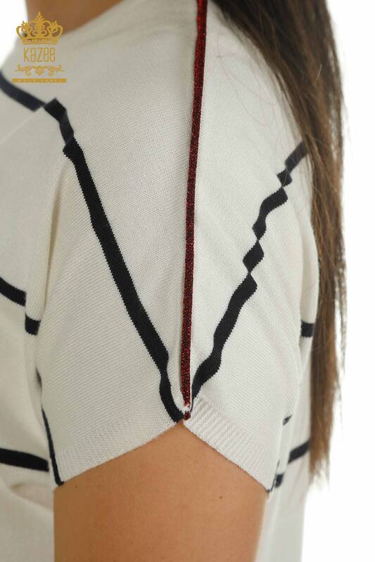 Wholesale Women's Knitwear Sweater Stone Embroidered Ecru - 30874 | KAZEE