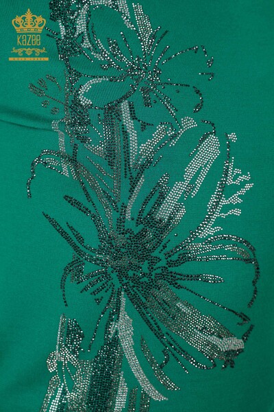 Wholesale Women's Knitwear Sweater Stone Embroidered Floral Pattern Green - 16907 | KAZEE - 3