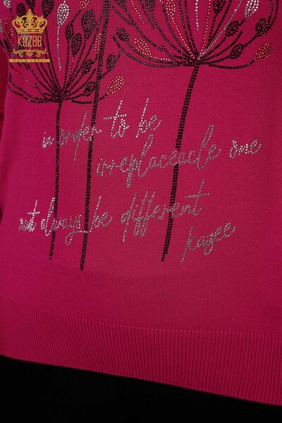 Wholesale Women's Knitwear Sweater - Stone Embroidered - Fuchsia - 30156 | KAZEE - Thumbnail