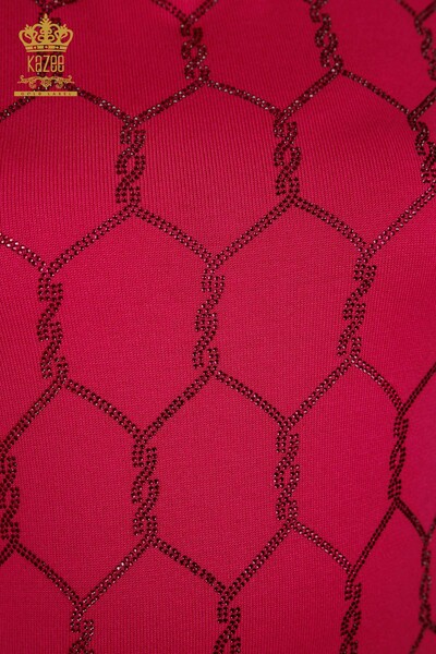 Wholesale Women's Knitwear Sweater Stone Embroidered Fuchsia - 30317 | KAZEE - Thumbnail
