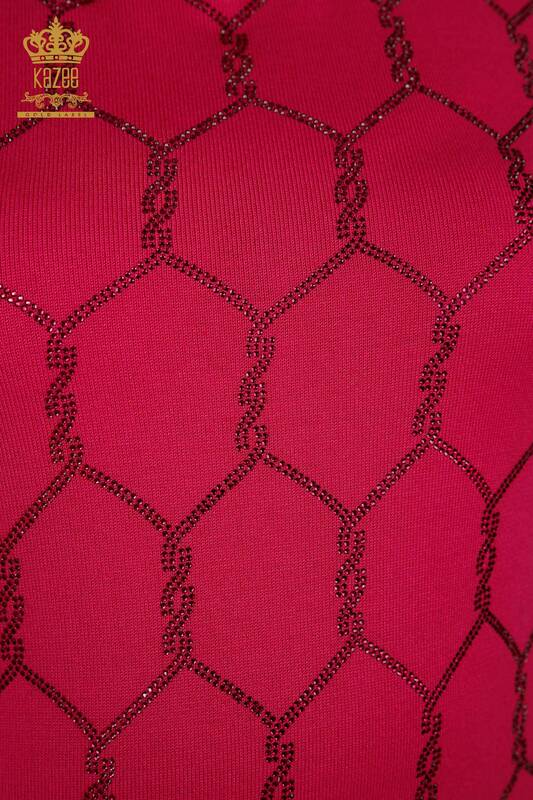 Wholesale Women's Knitwear Sweater Stone Embroidered Fuchsia - 30317 | KAZEE