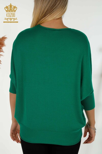 Wholesale Women's Knitwear Sweater Stone Embroidered Green - 16799 | KAZEE - Thumbnail