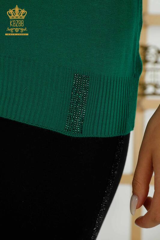 Wholesale Women's Knitwear Sweater - Stone Embroidered - Green - 30104 | KAZEE