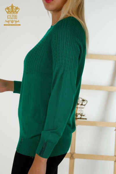 Wholesale Women's Knitwear Sweater - Stone Embroidered - Green - 30104 | KAZEE - Thumbnail