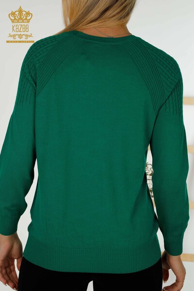 Wholesale Women's Knitwear Sweater - Stone Embroidered - Green - 30104 | KAZEE - Thumbnail