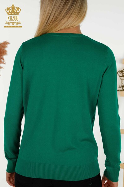Wholesale Women's Knitwear Sweater - Stone Embroidered - Green - 30156 | KAZEE - Thumbnail