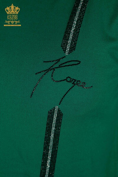 Wholesale Women's Knitwear Sweater - Stone Embroidered - Green - 30333 | KAZEE - Thumbnail