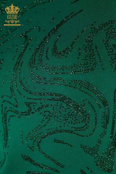 Wholesale Women's Knitwear Sweater Stone Embroidered Green - 30594 | KAZEE - Thumbnail