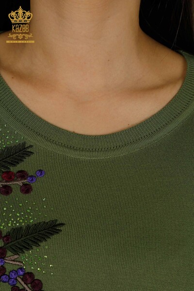 Wholesale Women's Knitwear Sweater, Stone Embroidered Khaki - 30750 | KAZEE - Thumbnail
