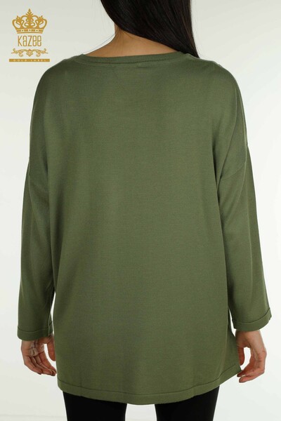 Wholesale Women's Knitwear Sweater, Stone Embroidered Khaki - 30750 | KAZEE - Thumbnail