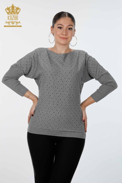 Wholesale Women's Knitwear Sweater Stone Embroidered Long Sleeve - 15092 | KAZEE - Thumbnail
