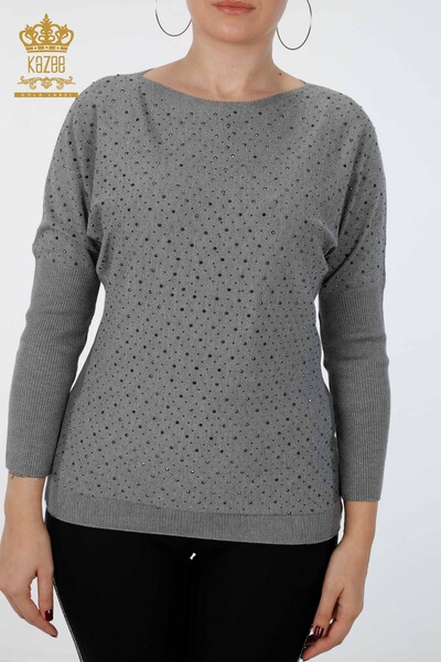 Wholesale Women's Knitwear Sweater Stone Embroidered Long Sleeve - 15092 | KAZEE - Thumbnail