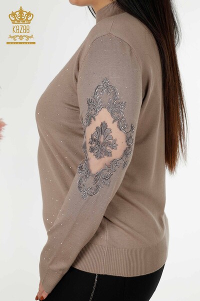 Wholesale Women's Knitwear Sweater Stone Embroidered Mink - 30014 | KAZEE - 4