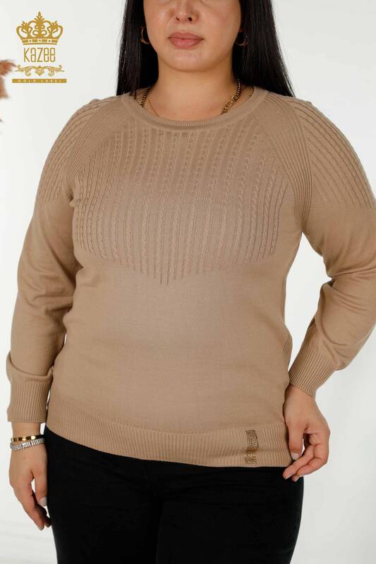 Wholesale Women's Knitwear Sweater Stone Embroidered Mink - 30104 | KAZEE