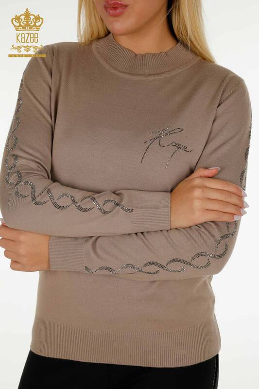 Wholesale Women's Knitwear Sweater Stone Embroidered Mink - 30553 | KAZEE