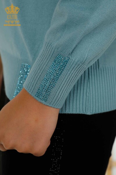 Wholesale Women's Knitwear Sweater - Stone Embroidered - Mint - 30104 | KAZEE - Thumbnail