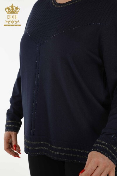 Wholesale Women's Knitwear - Stone Embroidered - Navy Blue - 30080 | KAZEE - Thumbnail