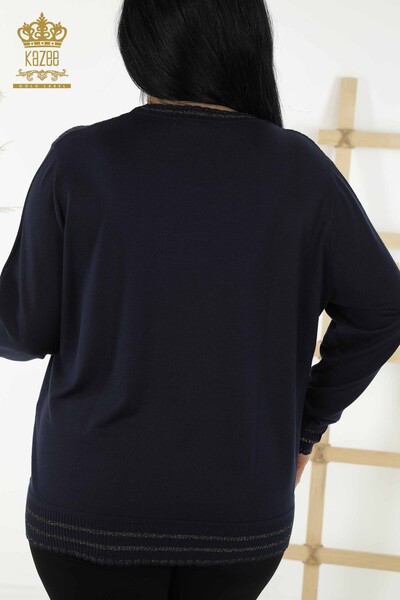 Wholesale Women's Knitwear - Stone Embroidered - Navy Blue - 30080 | KAZEE - Thumbnail