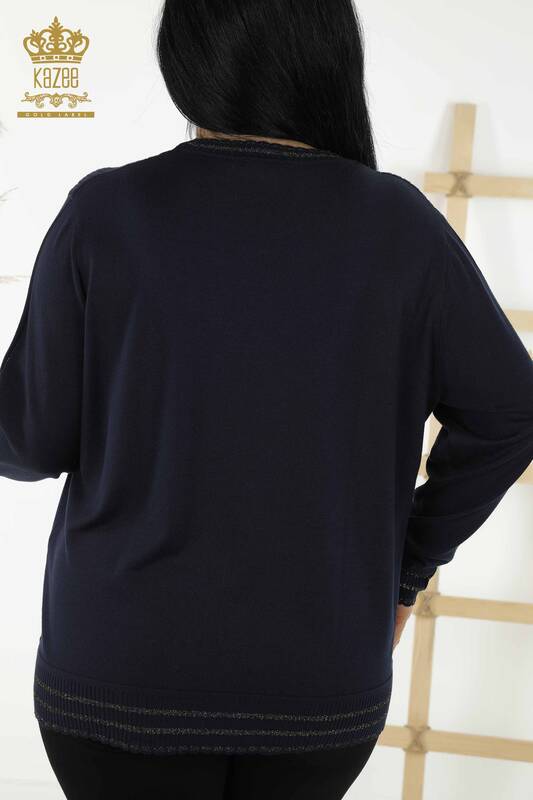 Wholesale Women's Knitwear - Stone Embroidered - Navy Blue - 30080 | KAZEE