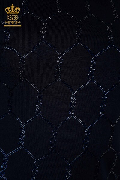 Wholesale Women's Knitwear Sweater Stone Embroidered Navy - 30317 | KAZEE - Thumbnail