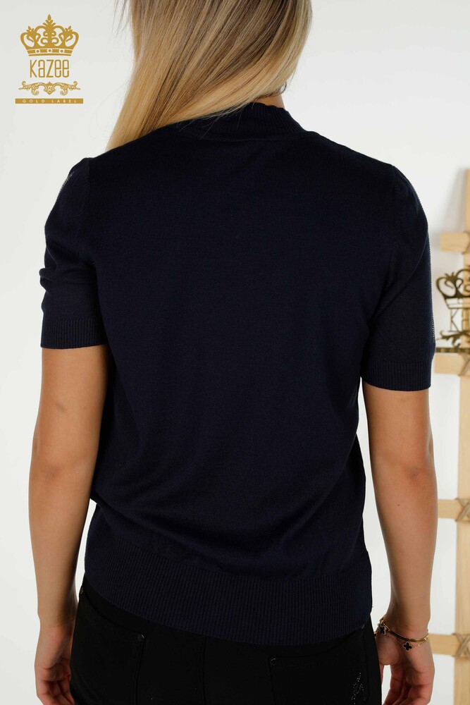 Wholesale Women's Knitwear Sweater Stone Embroidered Navy Blue - 30491 | KAZEE - 7