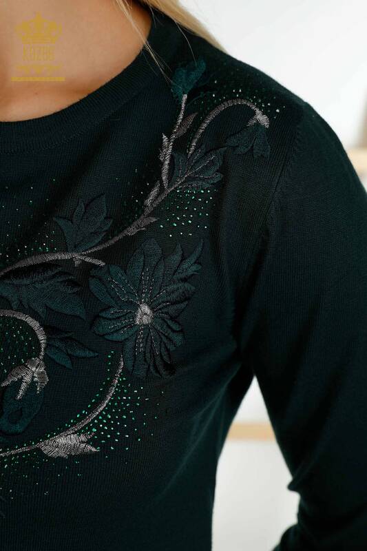 Wholesale Women's Knitwear Sweater Stone Embroidered Nephti - 30146 | KAZEE