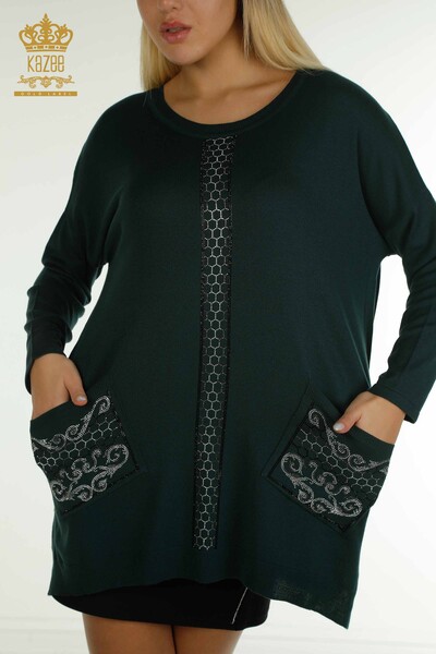 Wholesale Women's Knitwear Sweater Stone Embroidered Nefti - 30601 | KAZEE - Thumbnail