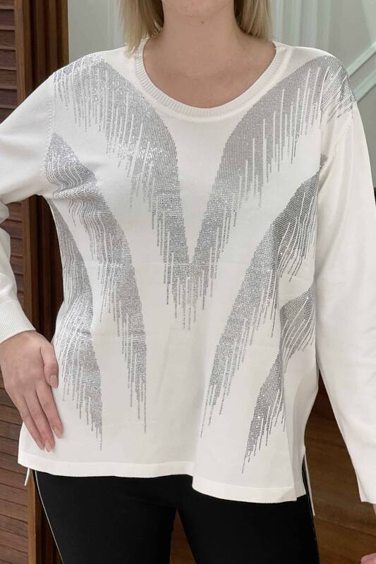 Wholesale Women's Knitwear Sweater Stone Embroidered Pattern - 16465 | KAZEE