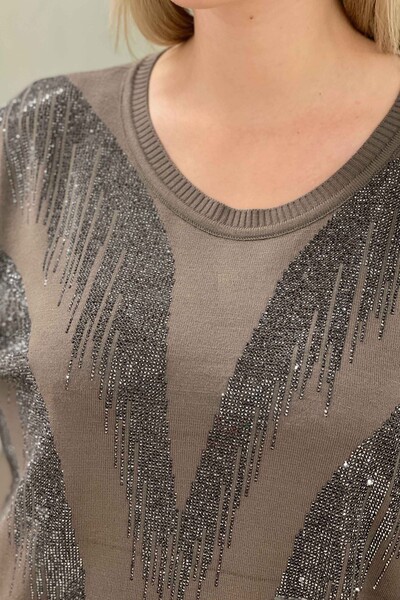 Wholesale Women's Knitwear Sweater Stone Embroidered Pattern - 16465 | KAZEE - Thumbnail