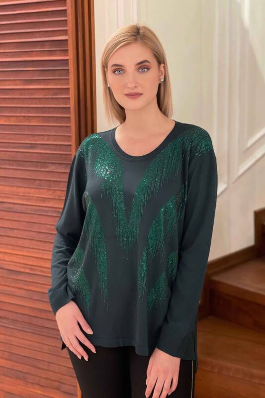 Wholesale Women's Knitwear Sweater Stone Embroidered Pattern - 16465 | KAZEE
