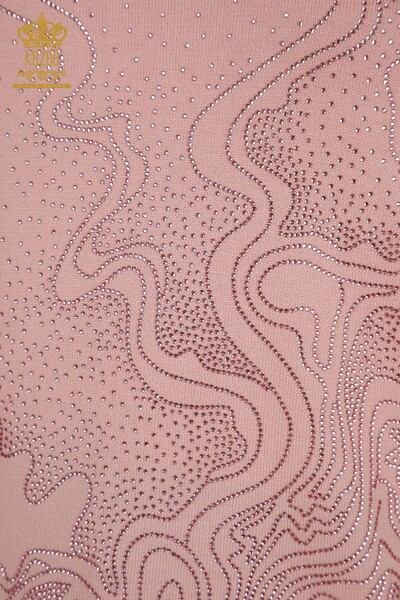 Wholesale Women's Knitwear Sweater Stone Embroidered Pink - 30659 | KAZEE - Thumbnail