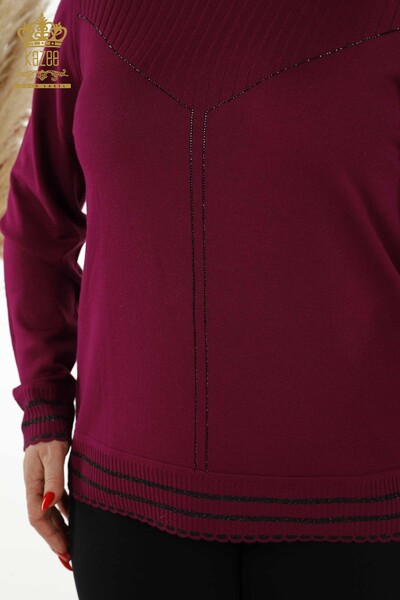 Wholesale Women's Knitwear Sweater - Stone Embroidered - Plum - 30080 | KAZEE - Thumbnail
