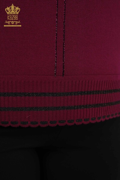Wholesale Women's Knitwear Sweater - Stone Embroidered - Plum - 30080 | KAZEE - Thumbnail