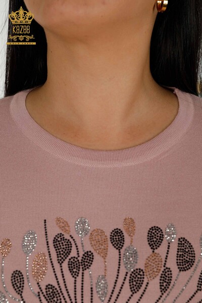 Wholesale Women's Knitwear Sweater Stone Embroidered Powder - 30156 | KAZEE - Thumbnail