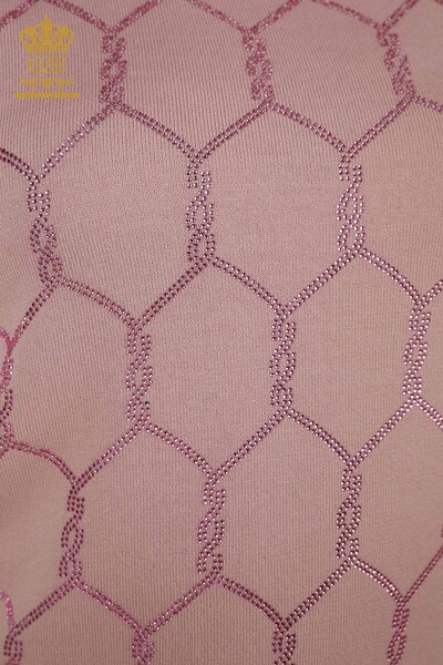 Wholesale Women's Knitwear Sweater Stone Embroidered Powder - 30317 | KAZEE - Thumbnail