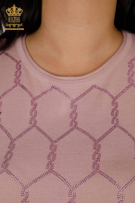 Wholesale Women's Knitwear Sweater Stone Embroidered Powder - 30317 | KAZEE
