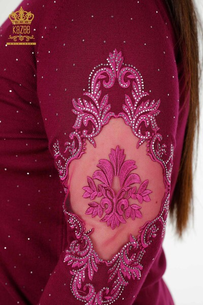 Wholesale Women's Knitwear Sweater Stone Embroidered Purple - 30014 | KAZEE - 5