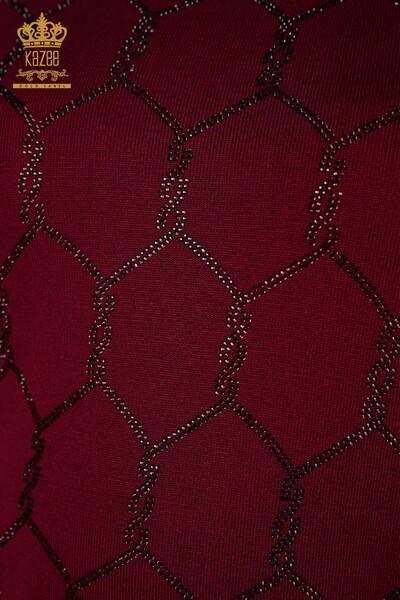 Wholesale Women's Knitwear Sweater Stone Embroidered Purple - 30317 | KAZEE - Thumbnail