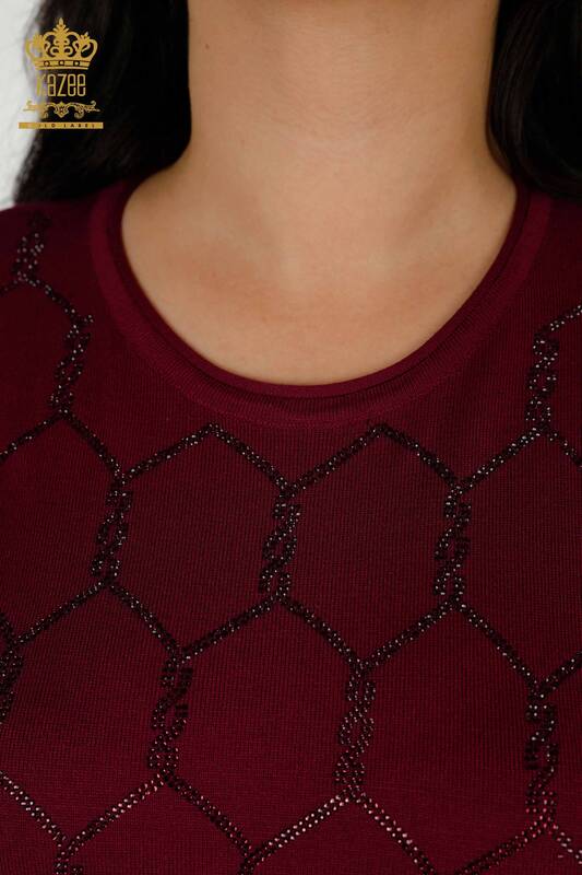 Wholesale Women's Knitwear Sweater Stone Embroidered Purple - 30317 | KAZEE