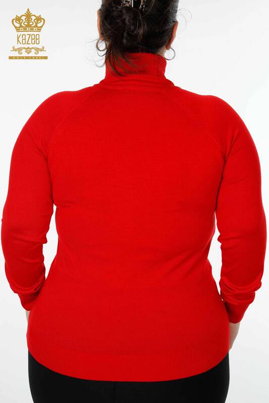 Wholesale Women's Knitwear Sweater Stone Embroidered Red - 15279 | KAZEE