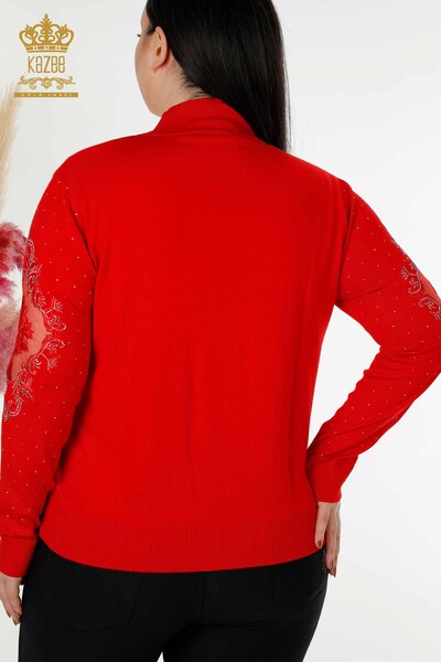 Wholesale Women's Knitwear Sweater Stone Embroidered Red - 30014 | KAZEE - 7