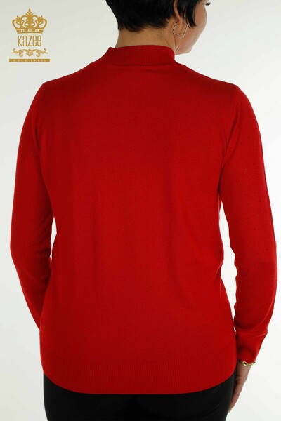 Wholesale Women's Knitwear Sweater Red with Stone Embroidery - 30677 | KAZEE - Thumbnail