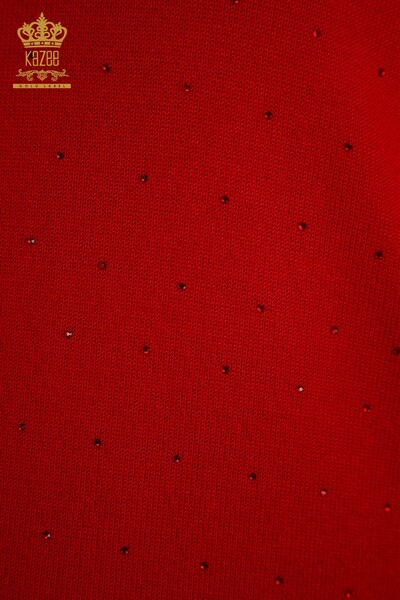 Wholesale Women's Knitwear Sweater Red with Stone Embroidery - 30677 | KAZEE - 4