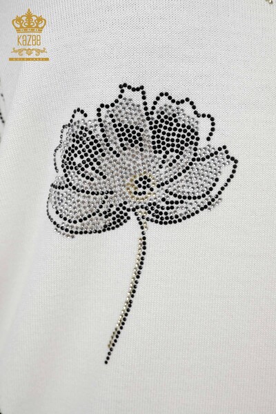 Wholesale Women's Knitwear Sweater Stone Embroidered Rose Pattern - 16622 | KAZEE - Thumbnail