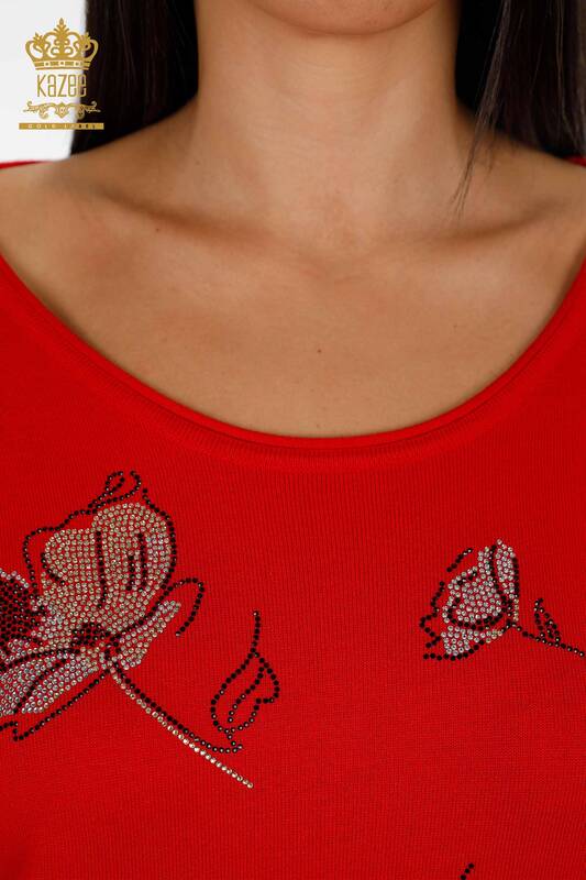 Wholesale Women's Knitwear Sweater Stone Embroidered Rose Pattern - 16622 | KAZEE