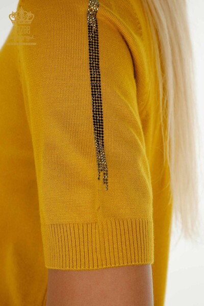 Wholesale Women's Knitwear Sweater Stone Embroidered Saffron - 30491 | KAZEE - Thumbnail