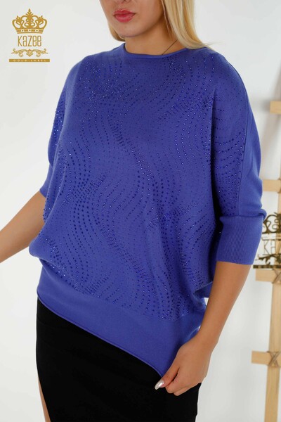 Wholesale Women's Knitwear Sweater Stone Embroidered Saks - 16797 | KAZEE - Thumbnail