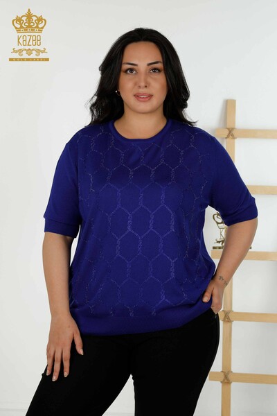 Wholesale Women's Knitwear Sweater Stone Embroidered Saks - 30317 | KAZEE - Thumbnail